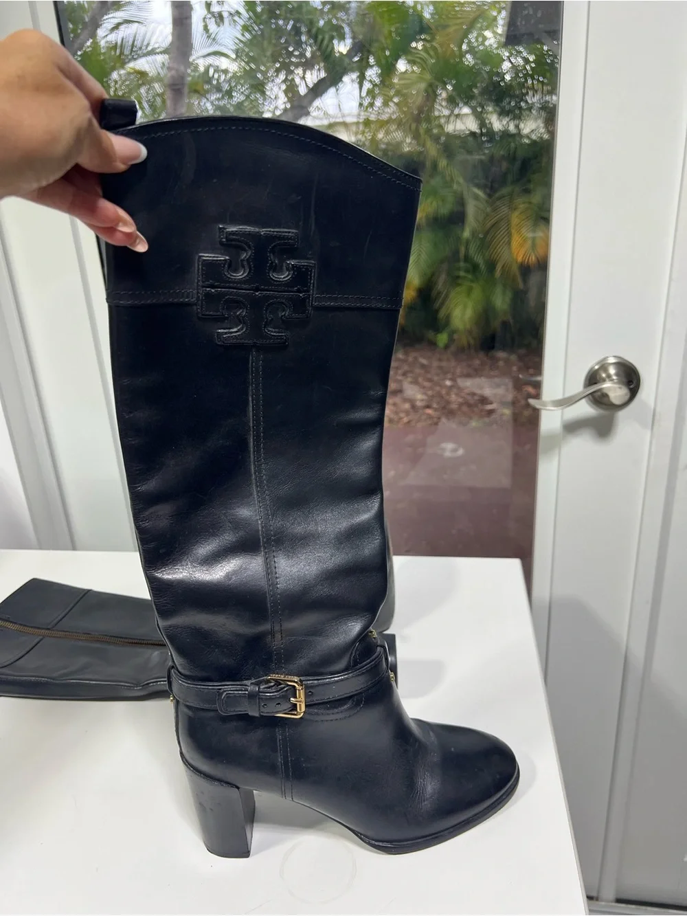 Tory Burch Black Leather Turnlock Riding Over-the-Knee Boots